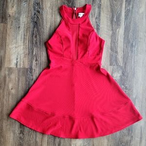 Red Short Skater Dress with Sheer Middle Panel